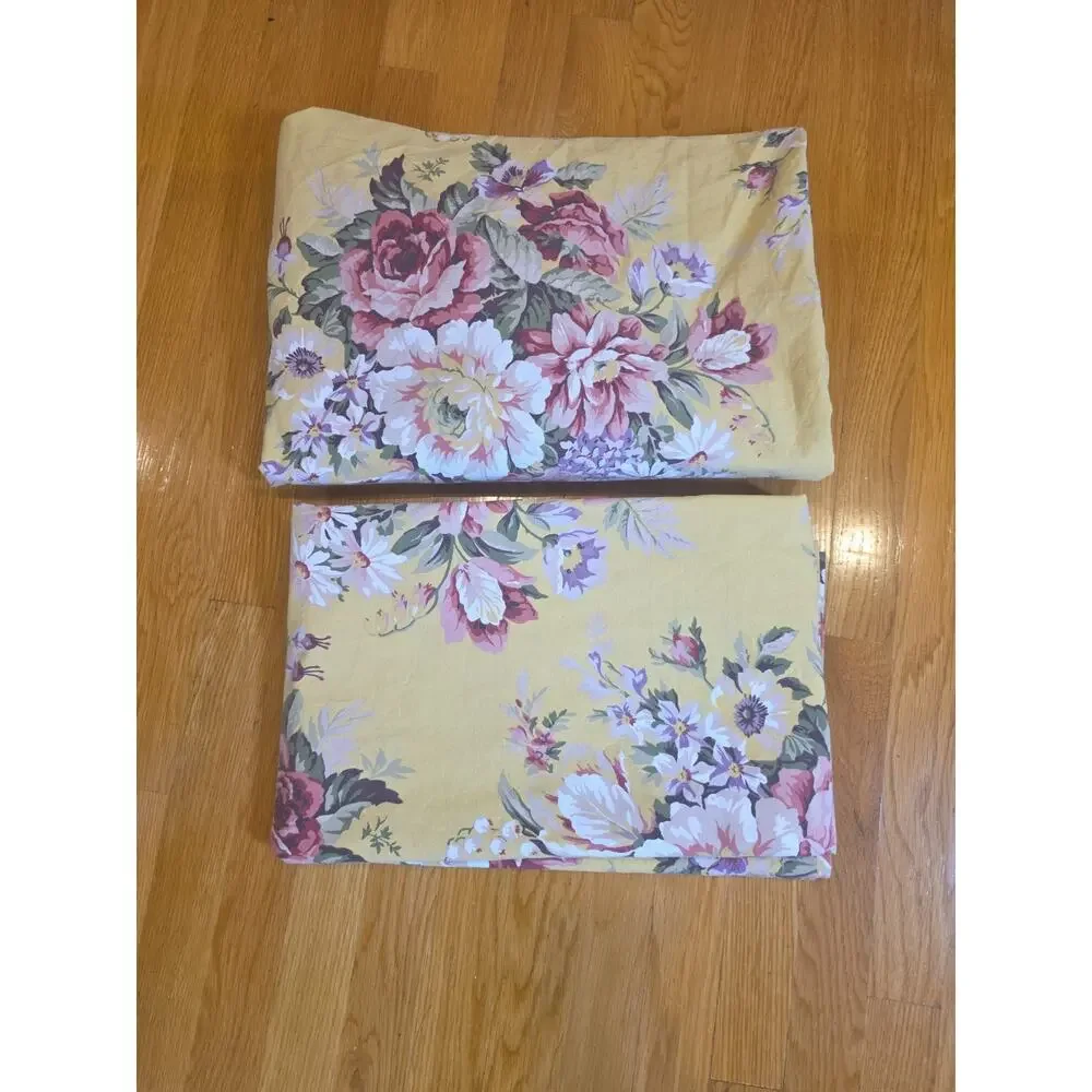 Ralph Lauren Sophie Brooke Queen Flat Fitted Sheet Set Yellow Floral Cottagecore